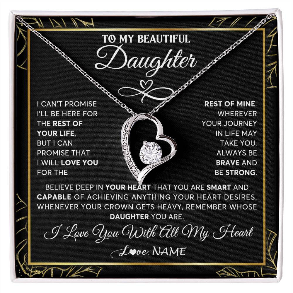 Forever Love Necklace 14K White Gold Finish | 1 | Personalized To My Beautiful Daughter Necklace From Mom Mother Crown Jewelry Gifts For Daughter Birthday Graduation Christmas Customized Gift Box Message Card | teecentury