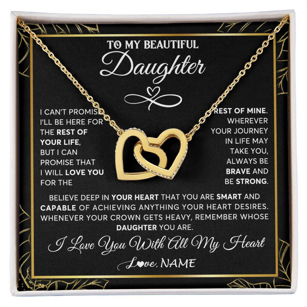 Interlocking Hearts Necklace 18K Yellow Gold Finish | 1 | Personalized To My Beautiful Daughter Necklace From Mom Mother Crown Jewelry Gifts For Daughter Birthday Graduation Christmas Customized Gift Box Message Card | teecentury