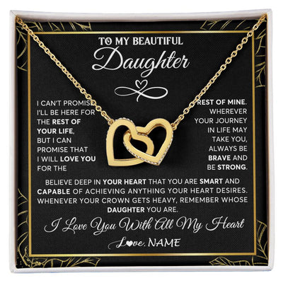 Interlocking Hearts Necklace 18K Yellow Gold Finish | 1 | Personalized To My Beautiful Daughter Necklace From Mom Mother Crown Jewelry Gifts For Daughter Birthday Graduation Christmas Customized Gift Box Message Card | teecentury