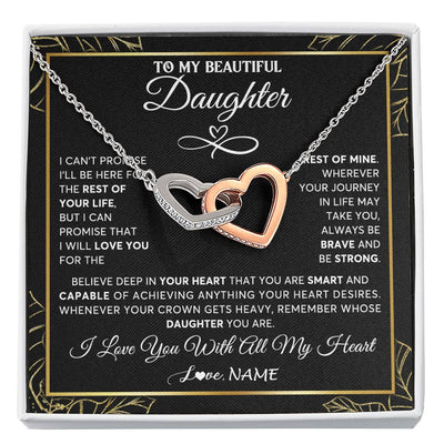 Interlocking Hearts Necklace Stainless Steel & Rose Gold Finish | 1 | Personalized To My Beautiful Daughter Necklace From Mom Mother Crown Jewelry Gifts For Daughter Birthday Graduation Christmas Customized Gift Box Message Card | teecentury
