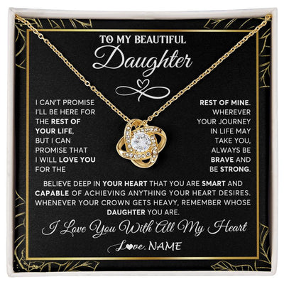 Love Knot Necklace 18K Yellow Gold Finish | 1 | Personalized To My Beautiful Daughter Necklace From Mom Mother Crown Jewelry Gifts For Daughter Birthday Graduation Christmas Customized Gift Box Message Card | teecentury