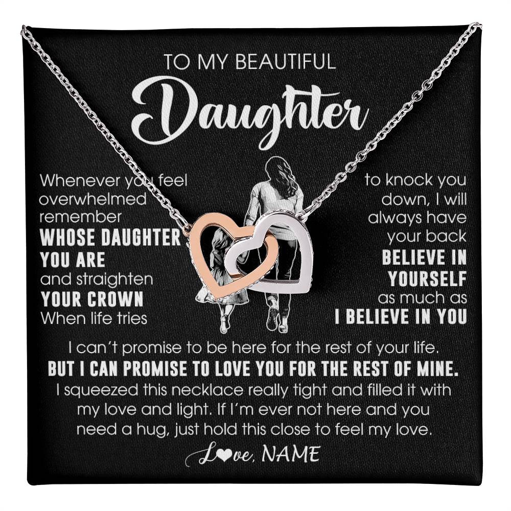 Interlocking Hearts Necklace Stainless Steel & Rose Gold Finish | 1 | Personalized To My Beautiful Daughter Necklace From Mom Mother Father Believe In Yourself Daughter Birthday Gifts Jewelry Christmas Customized Message Card | teecentury