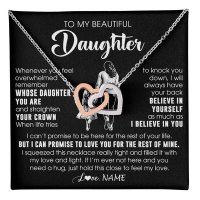 Interlocking Hearts Necklace Stainless Steel & Rose Gold Finish | 1 | Personalized To My Beautiful Daughter Necklace From Mom Mother Father Believe In Yourself Daughter Birthday Gifts Jewelry Christmas Customized Message Card | teecentury