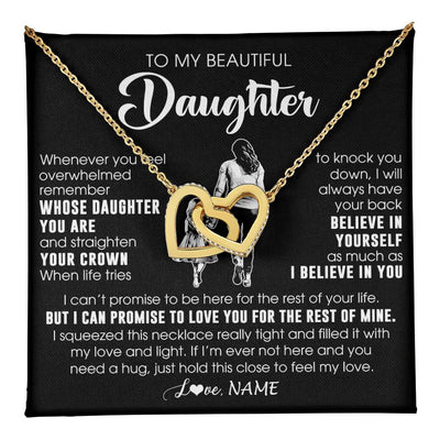 Interlocking Hearts Necklace 18K Yellow Gold Finish | 1 | Personalized To My Beautiful Daughter Necklace From Mom Mother Father Believe In Yourself Daughter Birthday Gifts Jewelry Christmas Customized Message Card | teecentury
