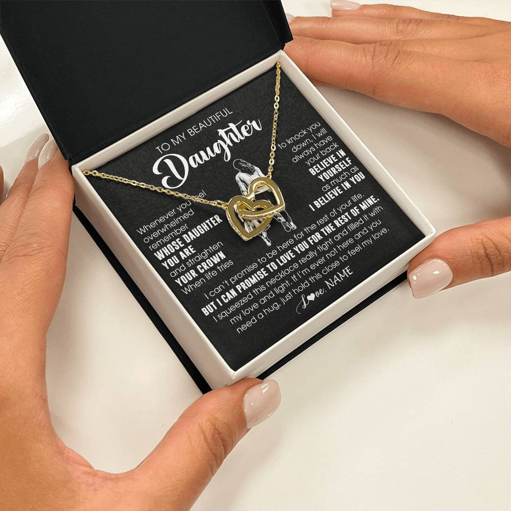 Interlocking Hearts Necklace 18K Yellow Gold Finish | 2 | Personalized To My Beautiful Daughter Necklace From Mom Mother Father Believe In Yourself Daughter Birthday Gifts Jewelry Christmas Customized Message Card | teecentury