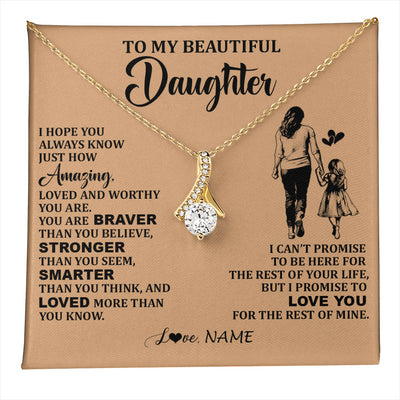 Alluring Beauty Necklace 18K Yellow Gold Finish | 1 | Personalized To My Beautiful Daughter Necklace From Mom Mother Promise To Love You Daughter Birthday Graduation Christmas Customized Gift Box Message Card | teecentury