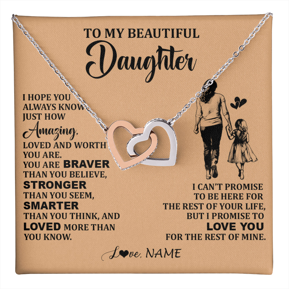 Interlocking Hearts Necklace Stainless Steel & Rose Gold Finish | 1 | Personalized To My Beautiful Daughter Necklace From Mom Mother Promise To Love You Daughter Birthday Graduation Christmas Customized Gift Box Message Card | teecentury