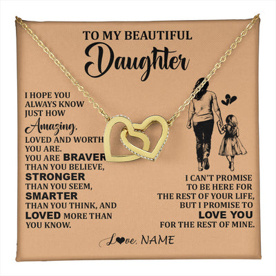 Interlocking Hearts Necklace 18K Yellow Gold Finish | 1 | Personalized To My Beautiful Daughter Necklace From Mom Mother Promise To Love You Daughter Birthday Graduation Christmas Customized Gift Box Message Card | teecentury