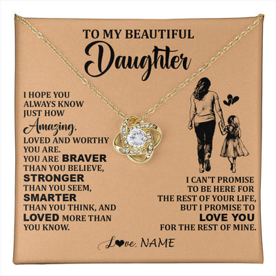 Love Knot Necklace 18K Yellow Gold Finish | 1 | Personalized To My Beautiful Daughter Necklace From Mom Mother Promise To Love You Daughter Birthday Graduation Christmas Customized Gift Box Message Card | teecentury