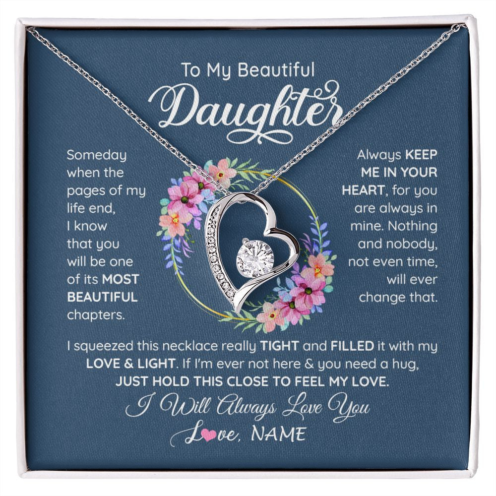 Forever Love Necklace | Personalized To My Beautiful Daughter Necklace From Mom Mother Someday When The Pages Daughter Birthday Graduation Christmas Customized Gift Box Message Card | teecentury