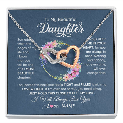 Interlocking Hearts Necklace | Personalized To My Beautiful Daughter Necklace From Mom Mother Someday When The Pages Daughter Birthday Graduation Christmas Customized Gift Box Message Card | teecentury