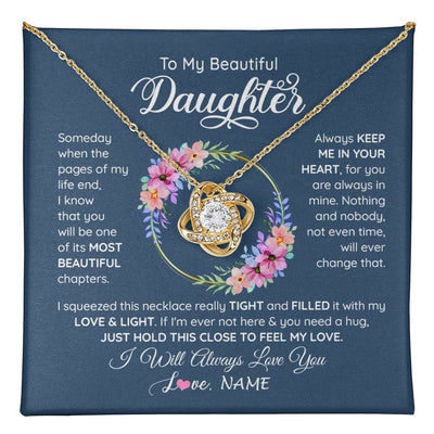 Love Knot Necklace 18K Yellow Gold Finish | 1 | Personalized To My Beautiful Daughter Necklace From Mom Mother Someday When The Pages Daughter Birthday Graduation Christmas Customized Gift Box Message Card | teecentury