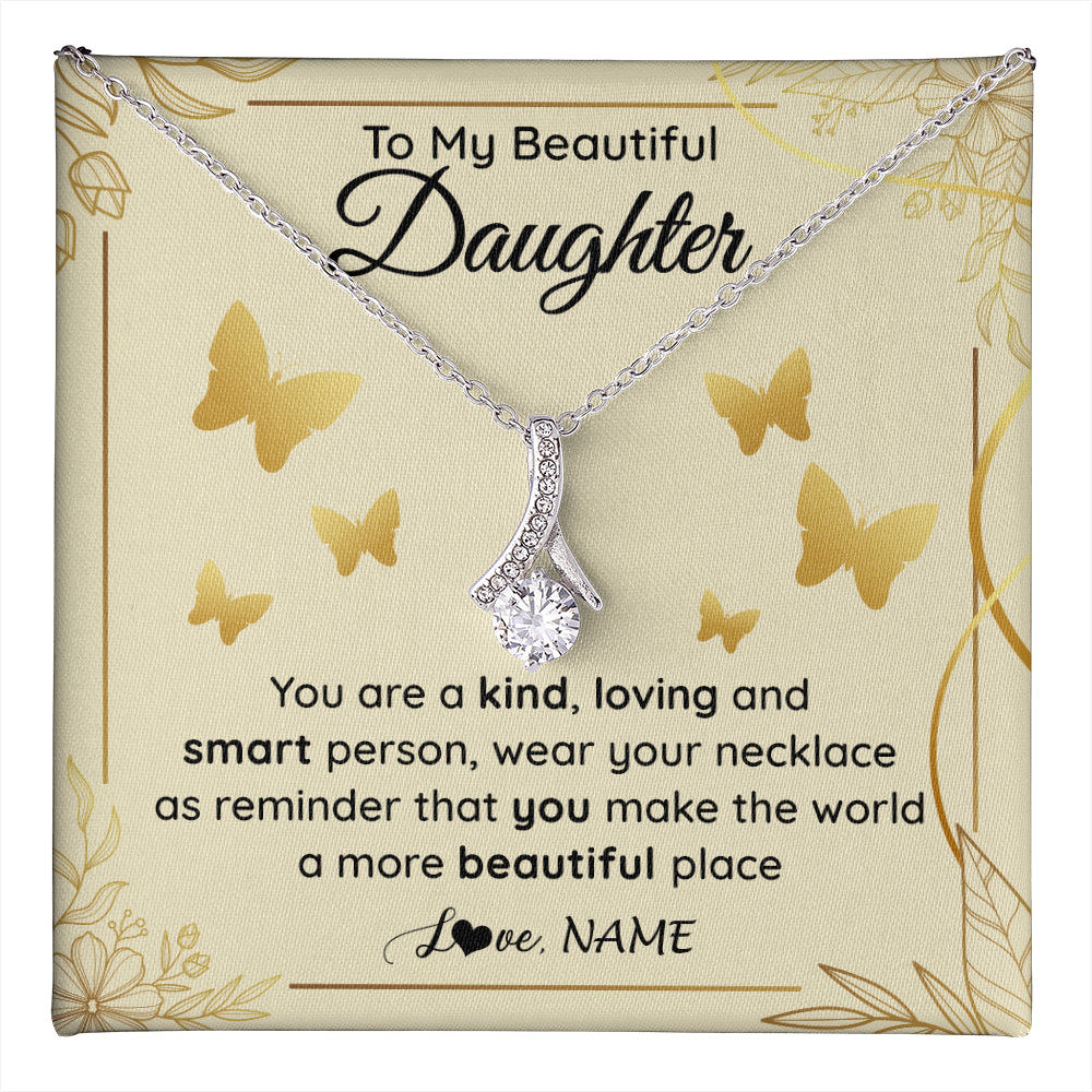 Alluring Beauty Necklace 14K White Gold Finish | 1 | Personalized To My Beautiful Daughter Necklace From Mom You Are A Kind Loving Daughter Birthday Jewelry Graduation Christmas Customized Gift Box Message Card | teecentury