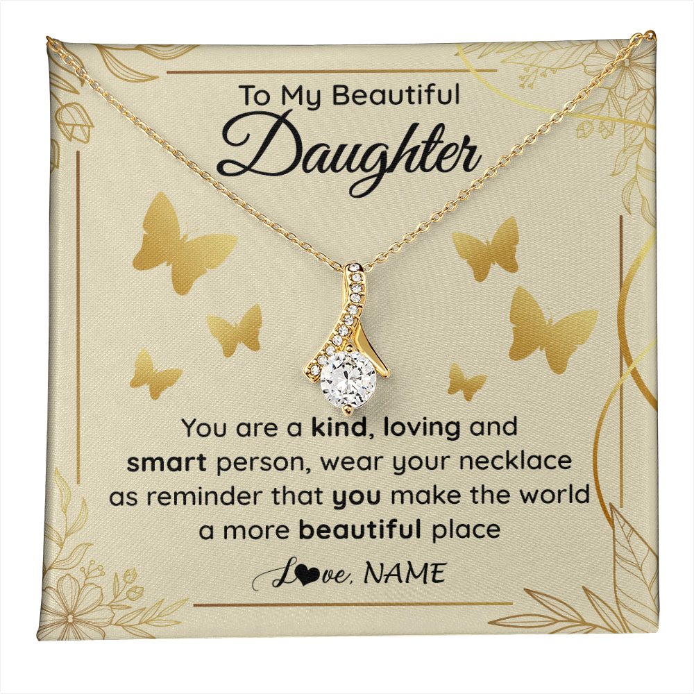 Alluring Beauty Necklace 18K Yellow Gold Finish | 1 | Personalized To My Beautiful Daughter Necklace From Mom You Are A Kind Loving Daughter Birthday Jewelry Graduation Christmas Customized Gift Box Message Card | teecentury