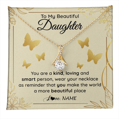 Alluring Beauty Necklace 18K Yellow Gold Finish | 1 | Personalized To My Beautiful Daughter Necklace From Mom You Are A Kind Loving Daughter Birthday Jewelry Graduation Christmas Customized Gift Box Message Card | teecentury