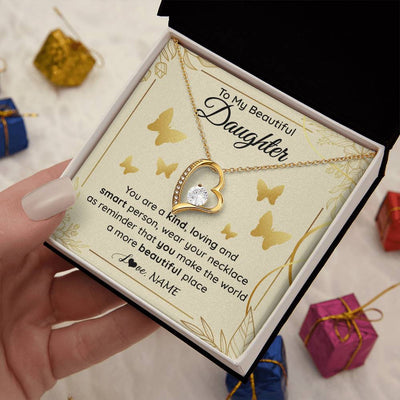 Forever Love Necklace 18K Yellow Gold Finish | 2 | Personalized To My Beautiful Daughter Necklace From Mom You Are A Kind Loving Daughter Birthday Jewelry Graduation Christmas Customized Gift Box Message Card | teecentury