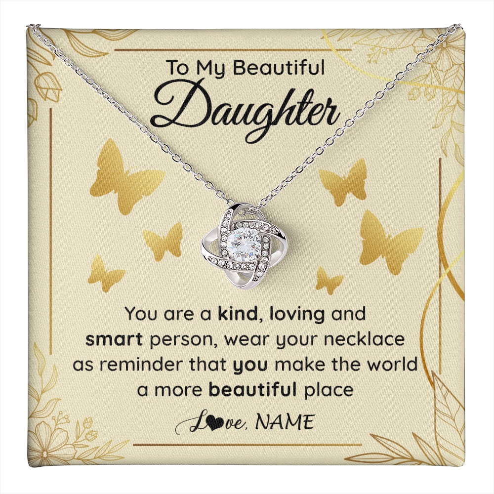Love Knot Necklace 14K White Gold Finish | 1 | Personalized To My Beautiful Daughter Necklace From Mom You Are A Kind Loving Daughter Birthday Jewelry Graduation Christmas Customized Gift Box Message Card | teecentury
