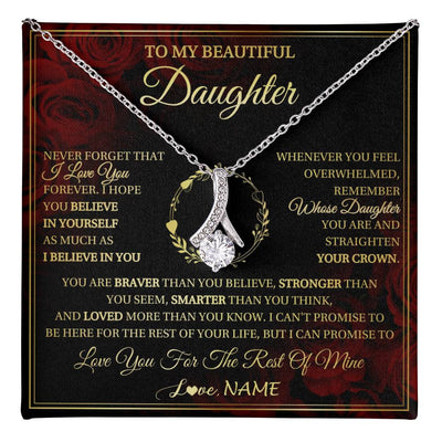 Alluring Beauty Necklace 14K White Gold Finish | 1 | Personalized To My Beautiful Daughter Necklace Gift From Mom Dad Mother Father I Love You Daughter Birthday Jewelry Christmas Customized Gift Box Message Card | teecentury