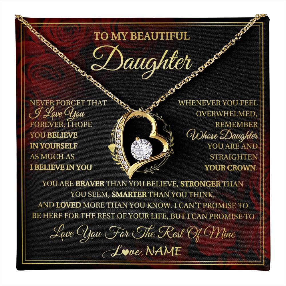 Forever Love Necklace 18K Yellow Gold Finish | 1 | Personalized To My Beautiful Daughter Necklace Gift From Mom Dad Mother Father I Love You Daughter Birthday Jewelry Christmas Customized Gift Box Message Card | teecentury
