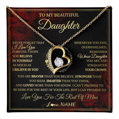 Forever Love Necklace 18K Yellow Gold Finish | 1 | Personalized To My Beautiful Daughter Necklace Gift From Mom Dad Mother Father I Love You Daughter Birthday Jewelry Christmas Customized Gift Box Message Card | teecentury