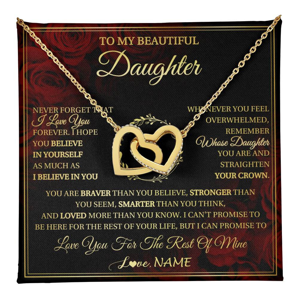 Interlocking Hearts Necklace 18K Yellow Gold Finish | 1 | Personalized To My Beautiful Daughter Necklace Gift From Mom Dad Mother Father I Love You Daughter Birthday Jewelry Christmas Customized Gift Box Message Card | teecentury