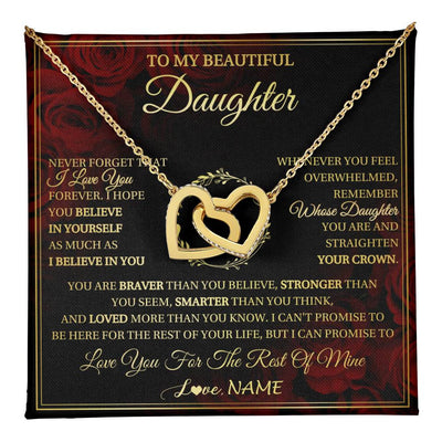 Interlocking Hearts Necklace 18K Yellow Gold Finish | 1 | Personalized To My Beautiful Daughter Necklace Gift From Mom Dad Mother Father I Love You Daughter Birthday Jewelry Christmas Customized Gift Box Message Card | teecentury