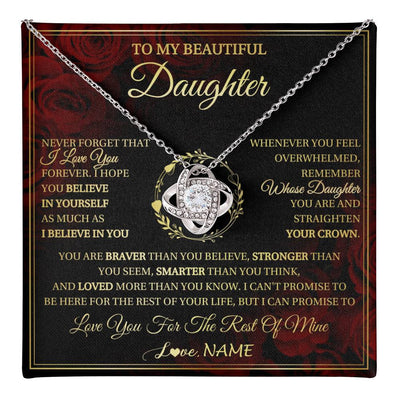 Love Knot Necklace 14K White Gold Finish | 1 | Personalized To My Beautiful Daughter Necklace Gift From Mom Dad Mother Father I Love You Daughter Birthday Jewelry Christmas Customized Gift Box Message Card | teecentury