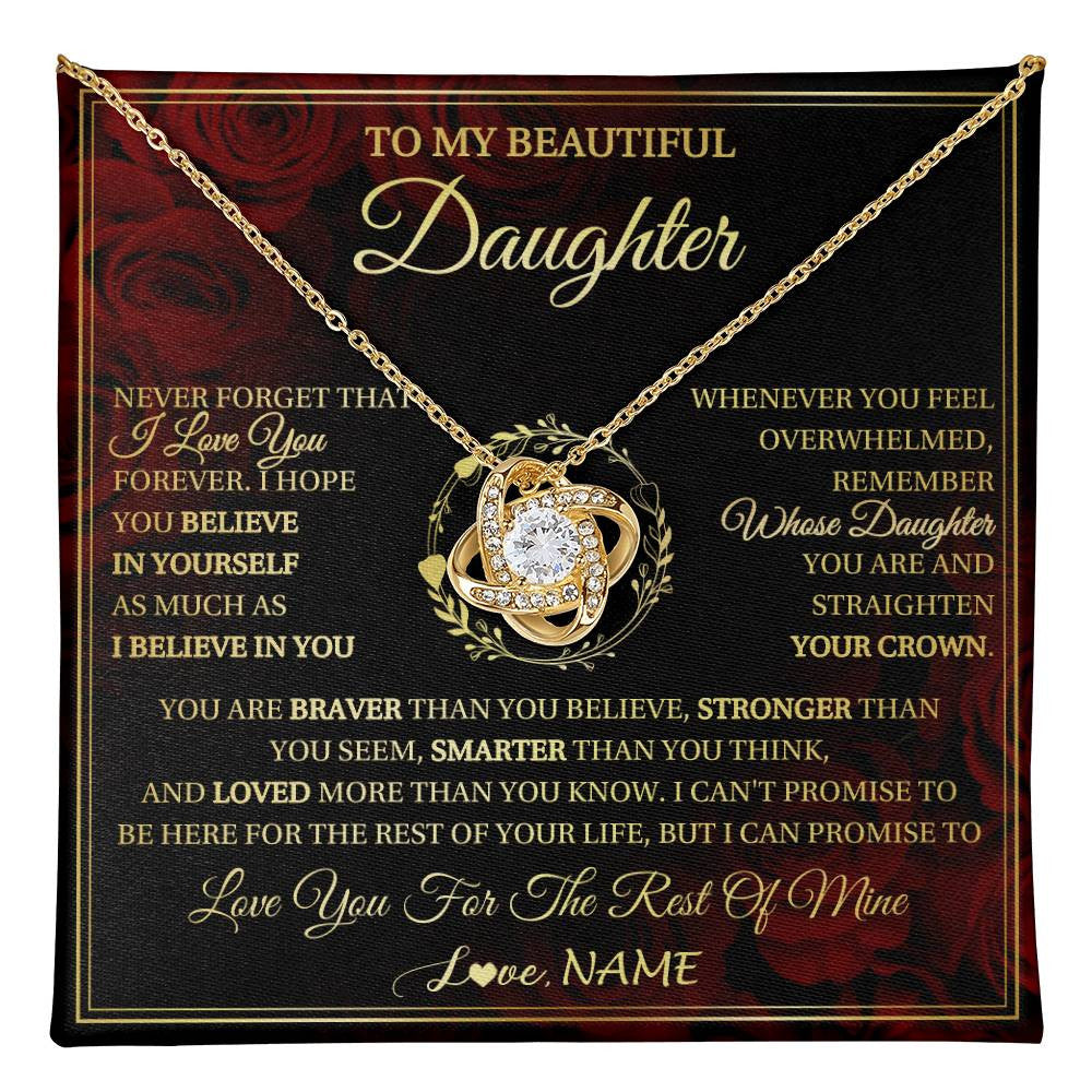 Love Knot Necklace 18K Yellow Gold Finish | 1 | Personalized To My Beautiful Daughter Necklace Gift From Mom Dad Mother Father I Love You Daughter Birthday Jewelry Christmas Customized Gift Box Message Card | teecentury