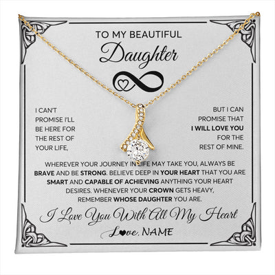 Alluring Beauty Necklace 18K Yellow Gold Finish | 1 | Personalized To My Beautiful Daughter Necklace Women Girls From Mom Dad Mother Love You Daughter Birthday Jewelry Christmas Customized Gift Box Message Card | teecentury