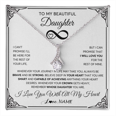 Alluring Beauty Necklace 14K White Gold Finish | 1 | Personalized To My Beautiful Daughter Necklace Women Girls From Mom Dad Mother Love You Daughter Birthday Jewelry Christmas Customized Gift Box Message Card | teecentury