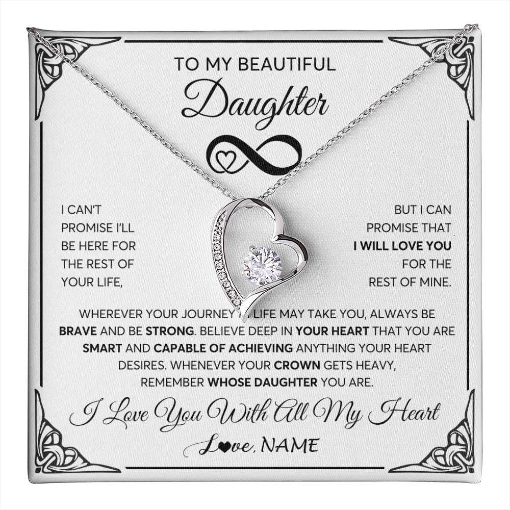 Forever Love Necklace 14K White Gold Finish | 1 | Personalized To My Beautiful Daughter Necklace Women Girls From Mom Dad Mother Love You Daughter Birthday Jewelry Christmas Customized Gift Box Message Card | teecentury