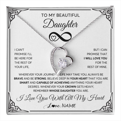Forever Love Necklace 14K White Gold Finish | 1 | Personalized To My Beautiful Daughter Necklace Women Girls From Mom Dad Mother Love You Daughter Birthday Jewelry Christmas Customized Gift Box Message Card | teecentury