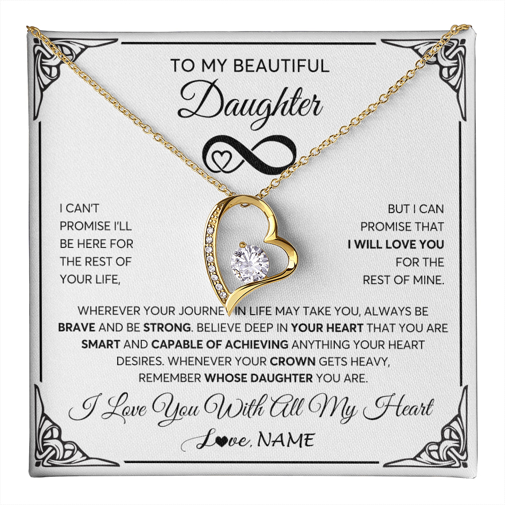 Forever Love Necklace 18K Yellow Gold Finish | 1 | Personalized To My Beautiful Daughter Necklace Women Girls From Mom Dad Mother Love You Daughter Birthday Jewelry Christmas Customized Gift Box Message Card | teecentury