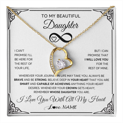 Forever Love Necklace 18K Yellow Gold Finish | 1 | Personalized To My Beautiful Daughter Necklace Women Girls From Mom Dad Mother Love You Daughter Birthday Jewelry Christmas Customized Gift Box Message Card | teecentury