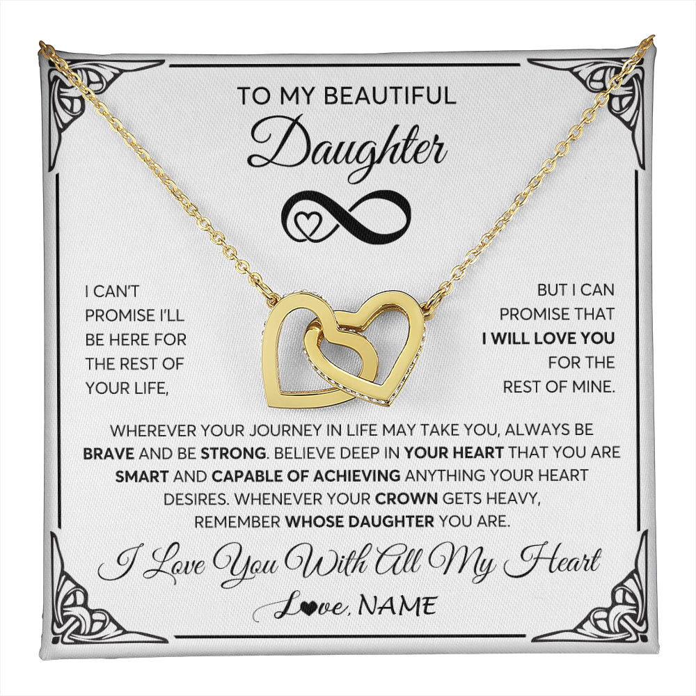 Interlocking Hearts Necklace 18K Yellow Gold Finish | 1 | Personalized To My Beautiful Daughter Necklace Women Girls From Mom Dad Mother Love You Daughter Birthday Jewelry Christmas Customized Gift Box Message Card | teecentury