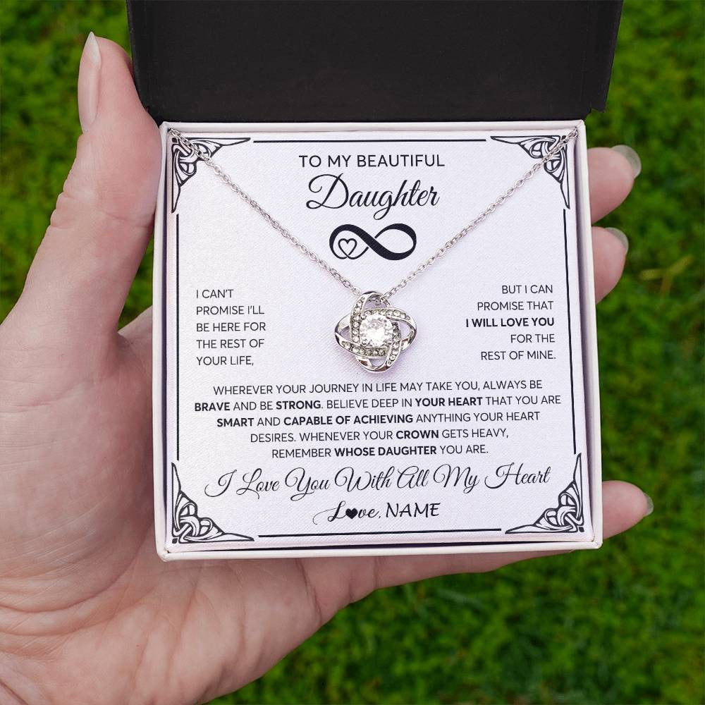 Love Knot Necklace 14K White Gold Finish | 2 | Personalized To My Beautiful Daughter Necklace Women Girls From Mom Dad Mother Love You Daughter Birthday Jewelry Christmas Customized Gift Box Message Card | teecentury