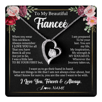 Forever Love Necklace 14K White Gold Finish | 1 | Personalized To My Beautiful Fiancee Gifts Necklace From Fiance When You Wear This Necklace Fiancee Birthday Christmas Anniversary Day Gift Box Message Card | teecentury