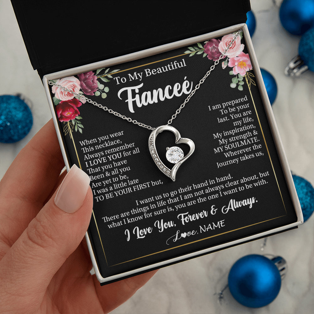 Forever Love Necklace 14K White Gold Finish | 2 | Personalized To My Beautiful Fiancee Gifts Necklace From Fiance When You Wear This Necklace Fiancee Birthday Christmas Anniversary Day Gift Box Message Card | teecentury
