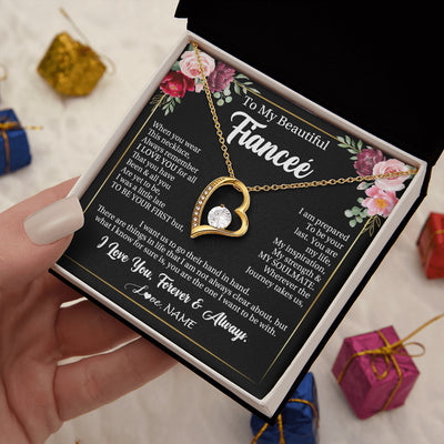 Forever Love Necklace 18K Yellow Gold Finish | 2 | Personalized To My Beautiful Fiancee Gifts Necklace From Fiance When You Wear This Necklace Fiancee Birthday Christmas Anniversary Day Gift Box Message Card | teecentury