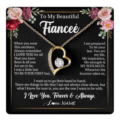 Forever Love Necklace 18K Yellow Gold Finish | 1 | Personalized To My Beautiful Fiancee Gifts Necklace From Fiance When You Wear This Necklace Fiancee Birthday Christmas Anniversary Day Gift Box Message Card | teecentury