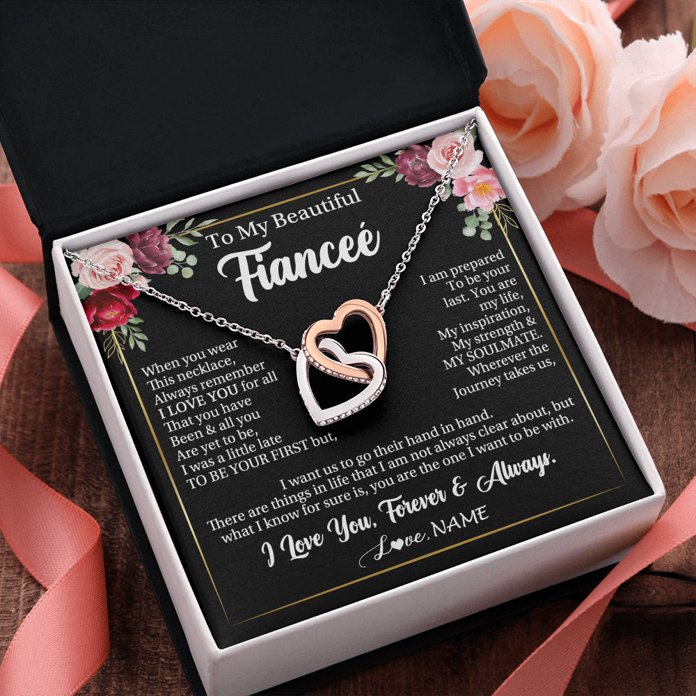 Interlocking Hearts Necklace Stainless Steel & Rose Gold Finish | 2 | Personalized To My Beautiful Fiancee Gifts Necklace From Fiance When You Wear This Necklace Fiancee Birthday Christmas Anniversary Day Gift Box Message Card | teecentury