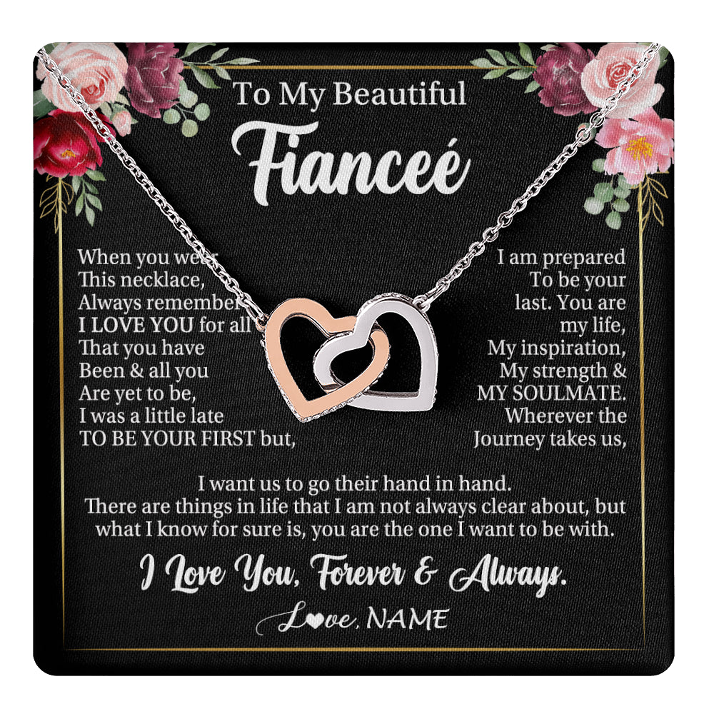 Interlocking Hearts Necklace Stainless Steel & Rose Gold Finish | 1 | Personalized To My Beautiful Fiancee Gifts Necklace From Fiance When You Wear This Necklace Fiancee Birthday Christmas Anniversary Day Gift Box Message Card | teecentury