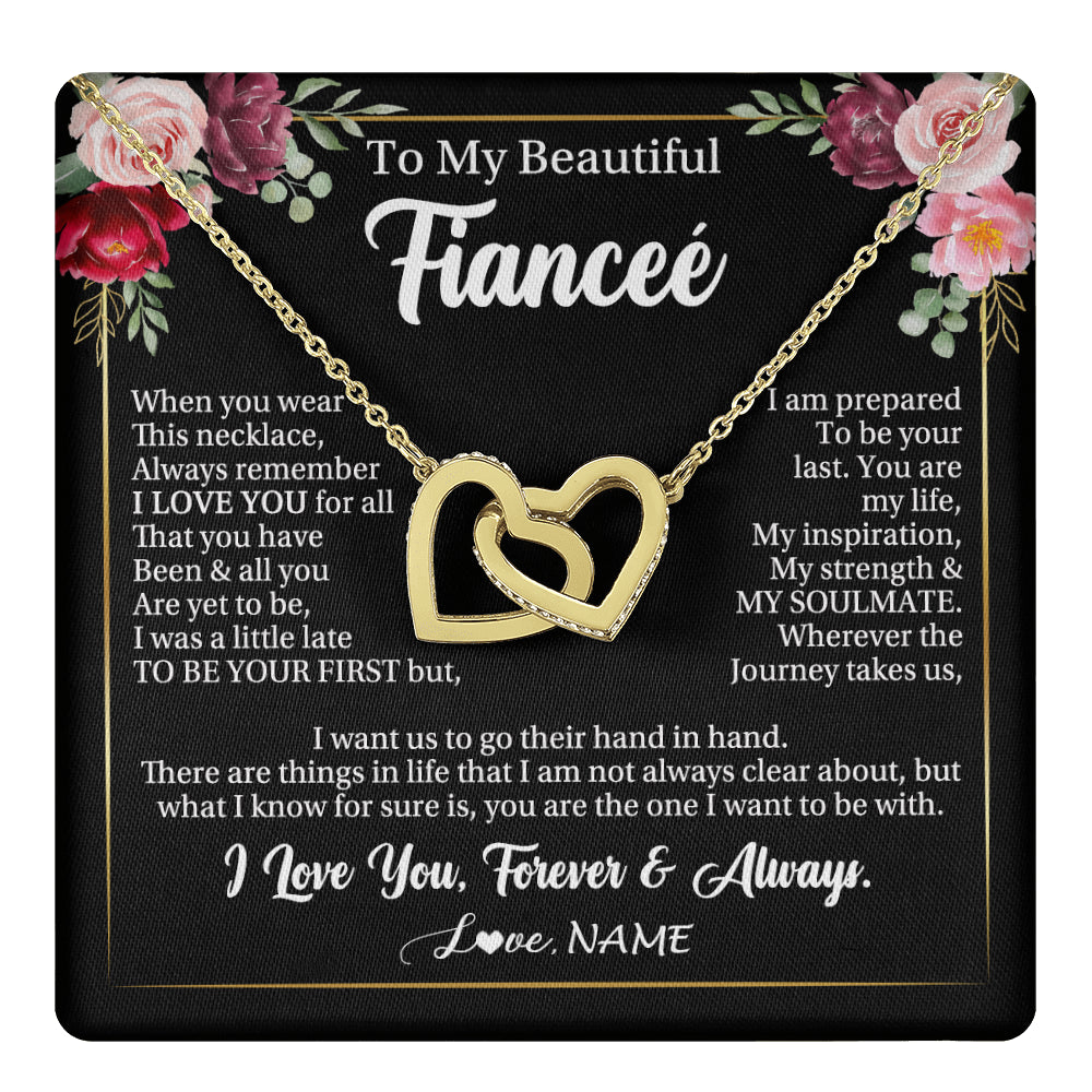 Interlocking Hearts Necklace 18K Yellow Gold Finish | 1 | Personalized To My Beautiful Fiancee Gifts Necklace From Fiance When You Wear This Necklace Fiancee Birthday Christmas Anniversary Day Gift Box Message Card | teecentury