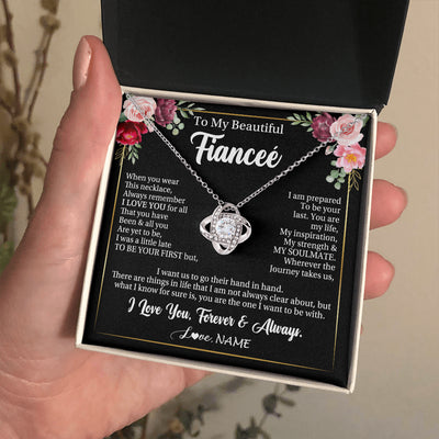 Love Knot Necklace 14K White Gold Finish | 2 | Personalized To My Beautiful Fiancee Gifts Necklace From Fiance When You Wear This Necklace Fiancee Birthday Christmas Anniversary Day Gift Box Message Card | teecentury