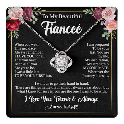 Love Knot Necklace 14K White Gold Finish | 1 | Personalized To My Beautiful Fiancee Gifts Necklace From Fiance When You Wear This Necklace Fiancee Birthday Christmas Anniversary Day Gift Box Message Card | teecentury