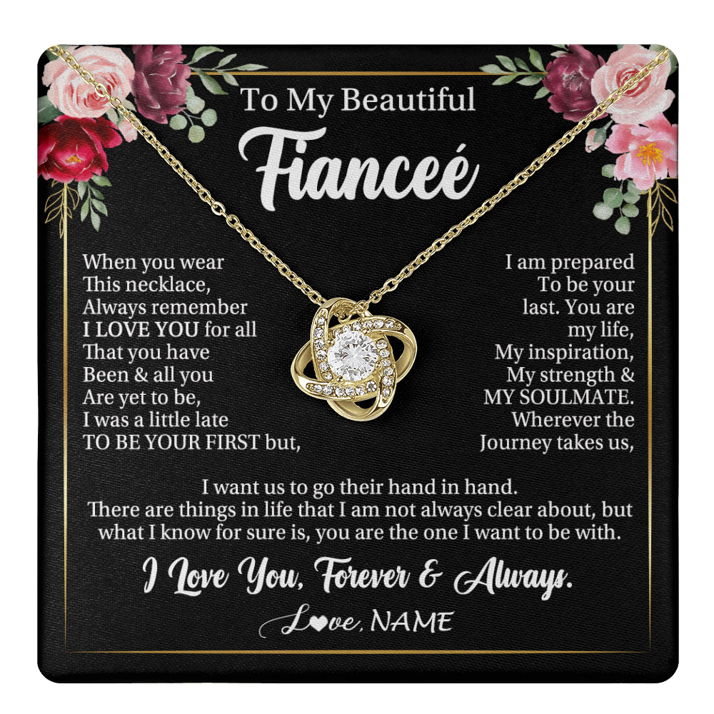 Love Knot Necklace 18K Yellow Gold Finish | 1 | Personalized To My Beautiful Fiancee Gifts Necklace From Fiance When You Wear This Necklace Fiancee Birthday Christmas Anniversary Day Gift Box Message Card | teecentury