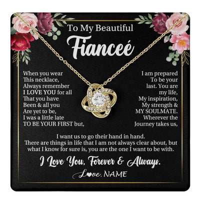 Love Knot Necklace 18K Yellow Gold Finish | 1 | Personalized To My Beautiful Fiancee Gifts Necklace From Fiance When You Wear This Necklace Fiancee Birthday Christmas Anniversary Day Gift Box Message Card | teecentury
