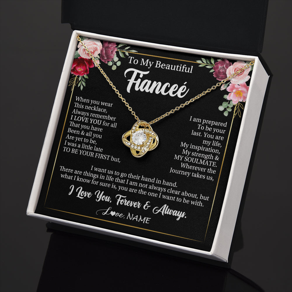Love Knot Necklace 18K Yellow Gold Finish | 2 | Personalized To My Beautiful Fiancee Gifts Necklace From Fiance When You Wear This Necklace Fiancee Birthday Christmas Anniversary Day Gift Box Message Card | teecentury