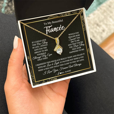 Alluring Beauty Necklace 18K Yellow Gold Finish | Personalized To My Beautiful Fiancee Necklace From Fiance Feel My Love For Her Fiancee Birthday Anniversary Valentines Day Christmas Customized Message Card | teecentury