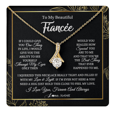Alluring Beauty Necklace 18K Yellow Gold Finish | 1 | Personalized To My Beautiful Fiancee Necklace From Fiance Feel My Love For Her Fiancee Birthday Anniversary Valentines Day Christmas Customized Message Card | teecentury